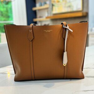Tory Burch Tote Bag Shoulder Perry Laptop Large Triple Compartment! BEIGE!